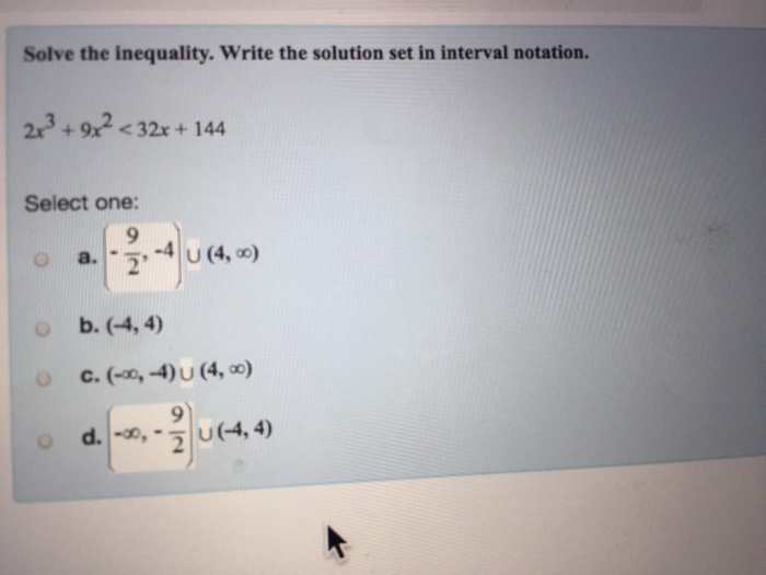 Solved Solve the inequality. Write the solution set in | Chegg.com