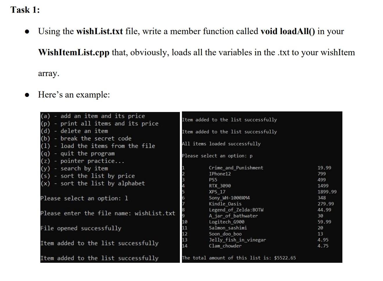 Solved Task 1: Using the wishList.txt file, write a member