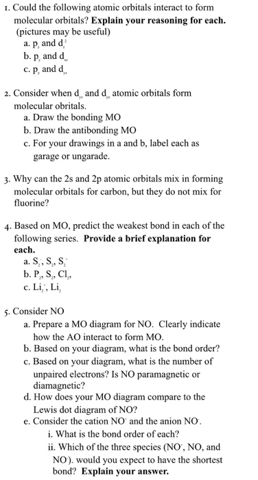 Solved . Could the following atomic orbitals interact to | Chegg.com