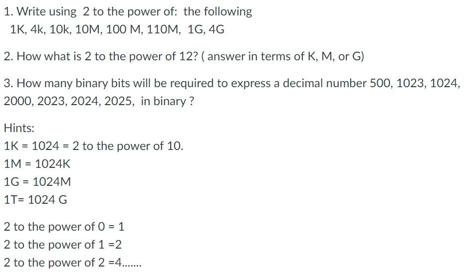 Solved 1. Write using 2 to the power of: the following 1 | Chegg.com