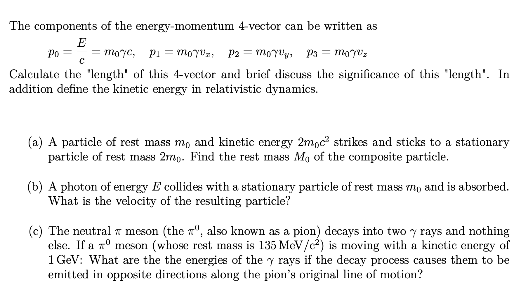 Solved The components of the energy-momentum 4-vector can be | Chegg.com