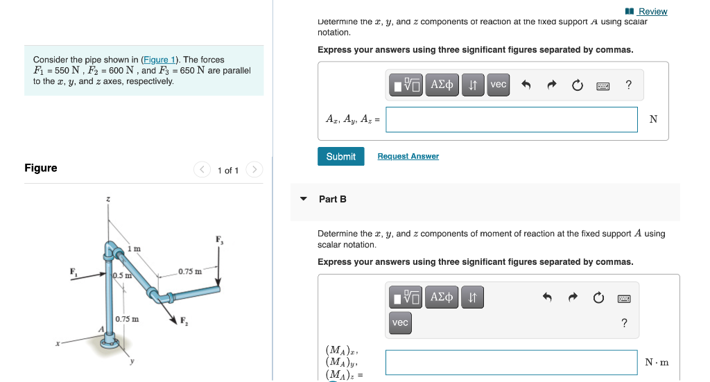 Solved vetermıne the x,y, and z components of reaction at | Chegg.com