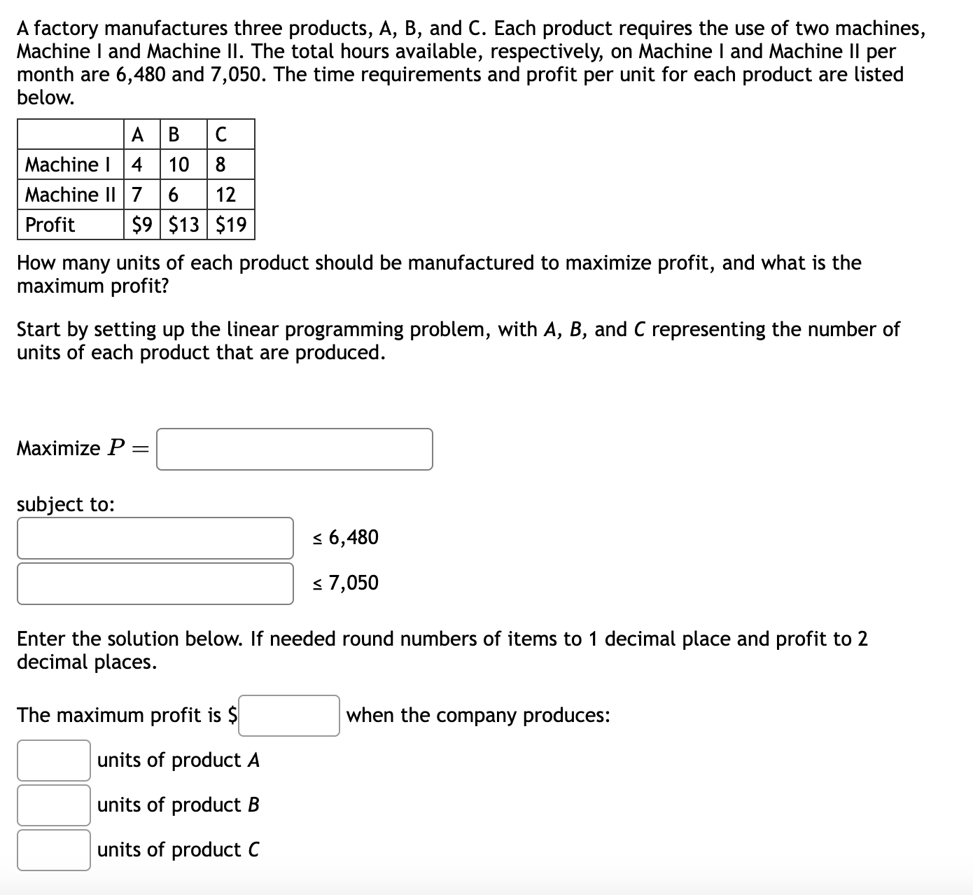 Solved A Factory Manufactures Three Products, A,B, And C. | Chegg.com