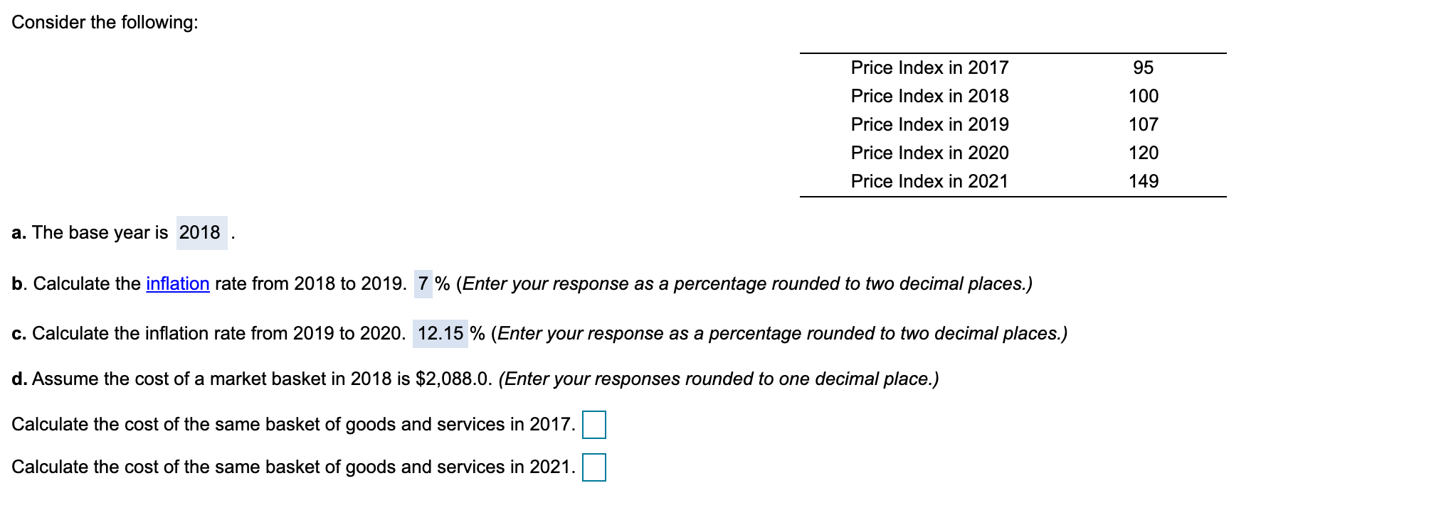 Solved Consider the following: Price Index in 2017 95 Price | Chegg.com