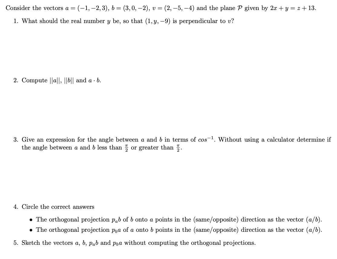 Consider the vectors | Chegg.com