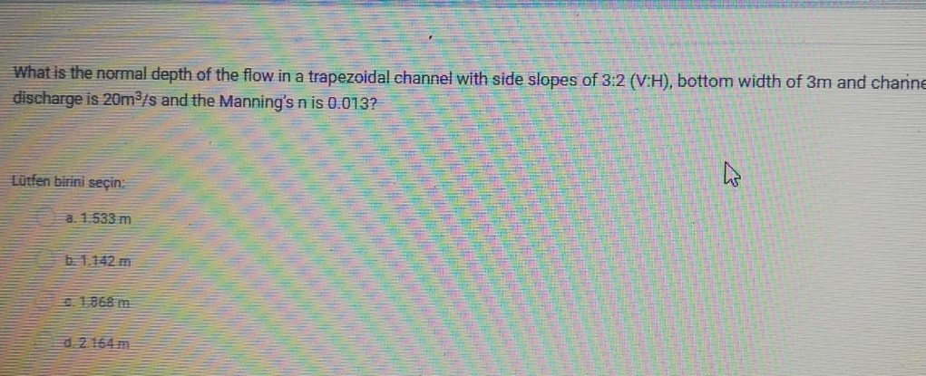 Solved What is the normal depth of the flow in a trapezoidal | Chegg.com