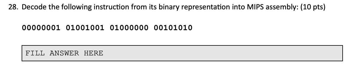 Solved 28. Decode the following instruction from its binary | Chegg.com