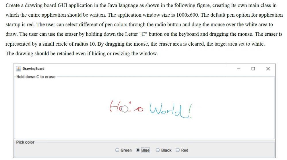 Create a drawing board GUI application in the Java | Chegg.com