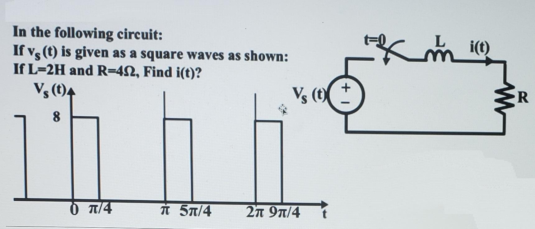 Solved In The Following Circuit If Vs T Is Given As A S Chegg Com