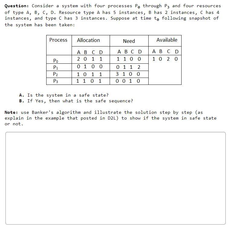 Solved Question: Consider A System With Four Processes Po | Chegg.com