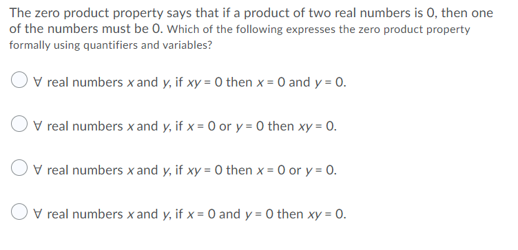 Solved The zero product property says that if a product of | Chegg.com