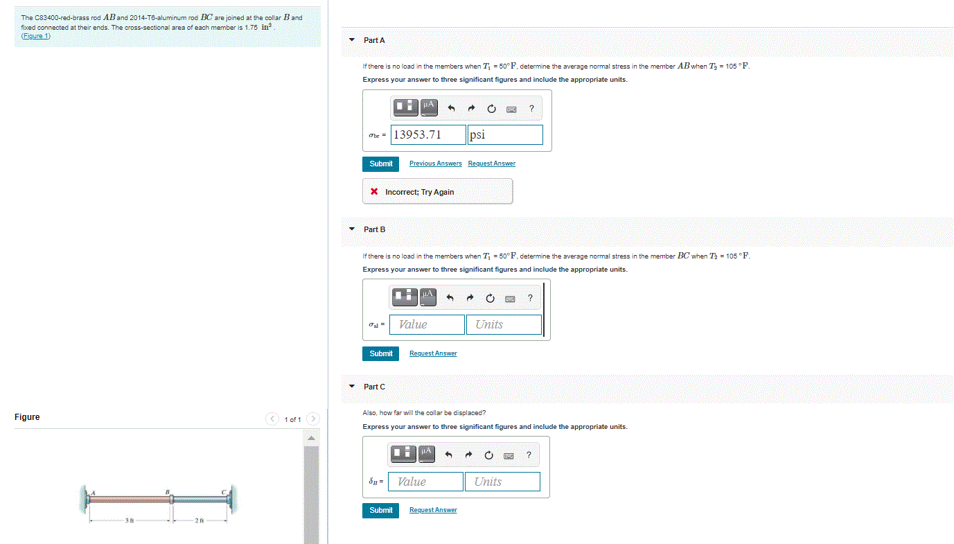 Solved The C83400redbrass rod AB and 2014T6aluminum rod
