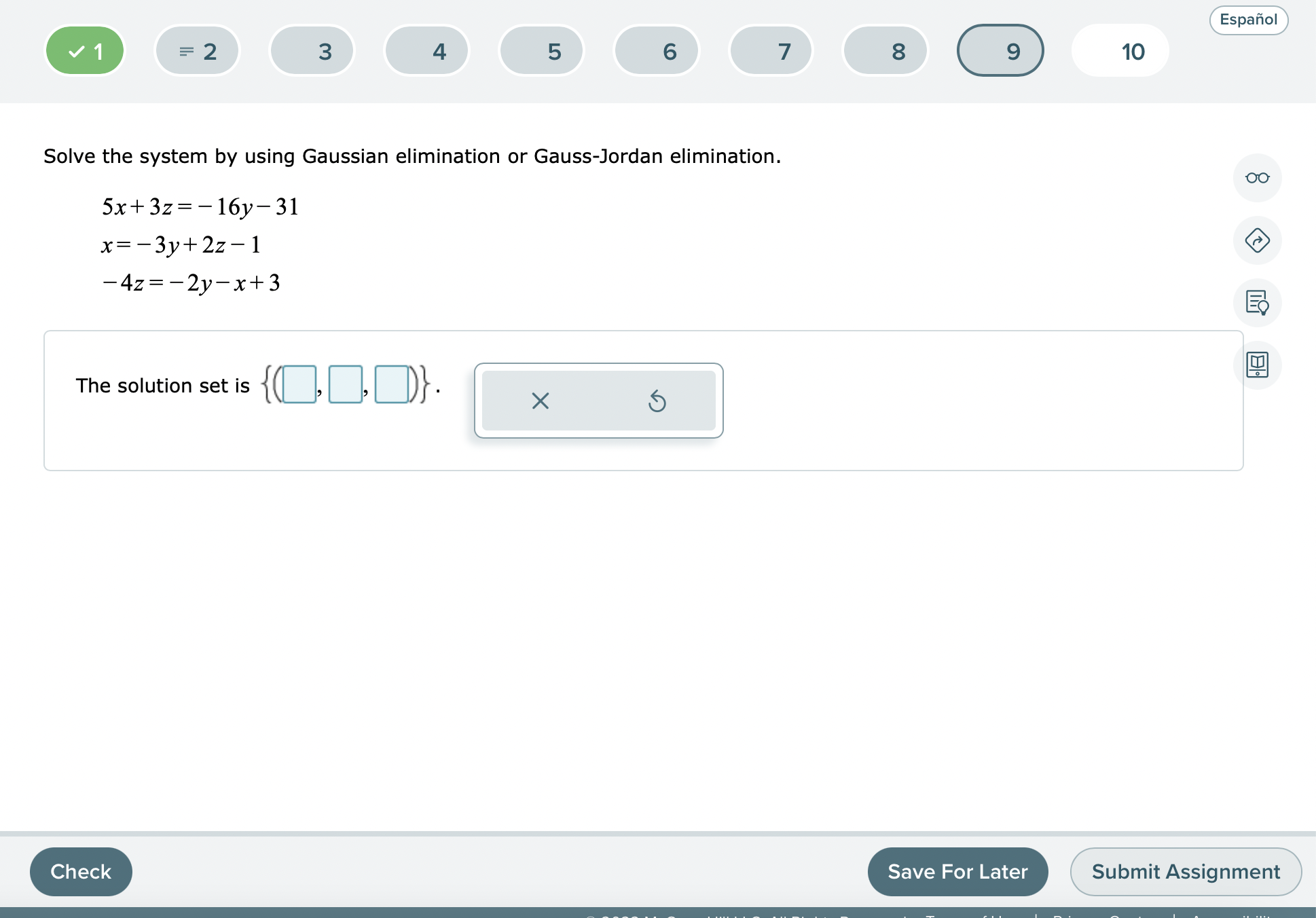 Solved Solve the system by using Gaussian elimination or | Chegg.com