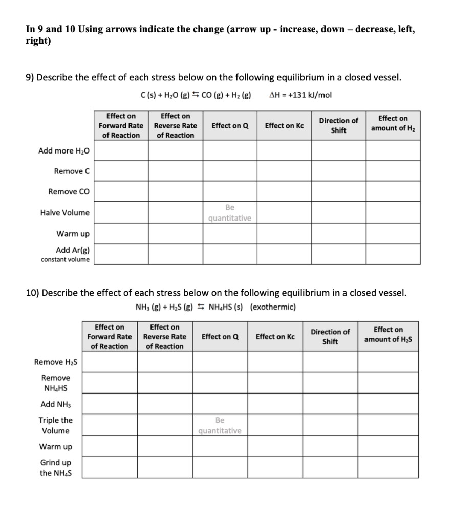 Solved In 9 and 10 Using arrows indicate the change (arrow | Chegg.com