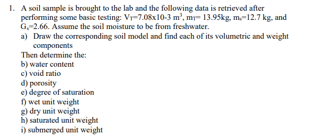 Solved 1. A Soil Sample Is Brought To The Lab And The | Chegg.com