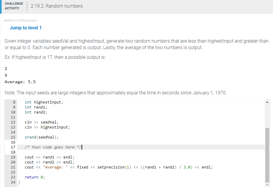 Solved begin tabular l l CHALLENGE 2 19 2 Random Chegg