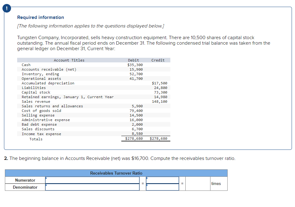 Solved Tungsten Company, Incorporated, sells heavy