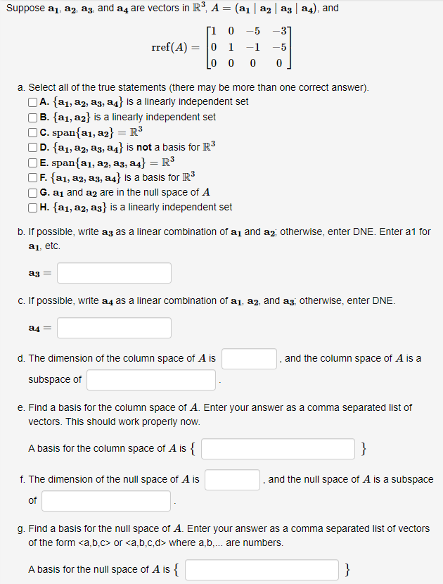 Solved Suppose A1 A2 A3 And A4 Are Vectors In