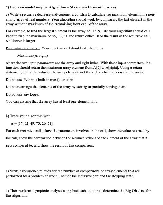 Solved ***please do answer*** 7) Decrease-and-Conquer | Chegg.com