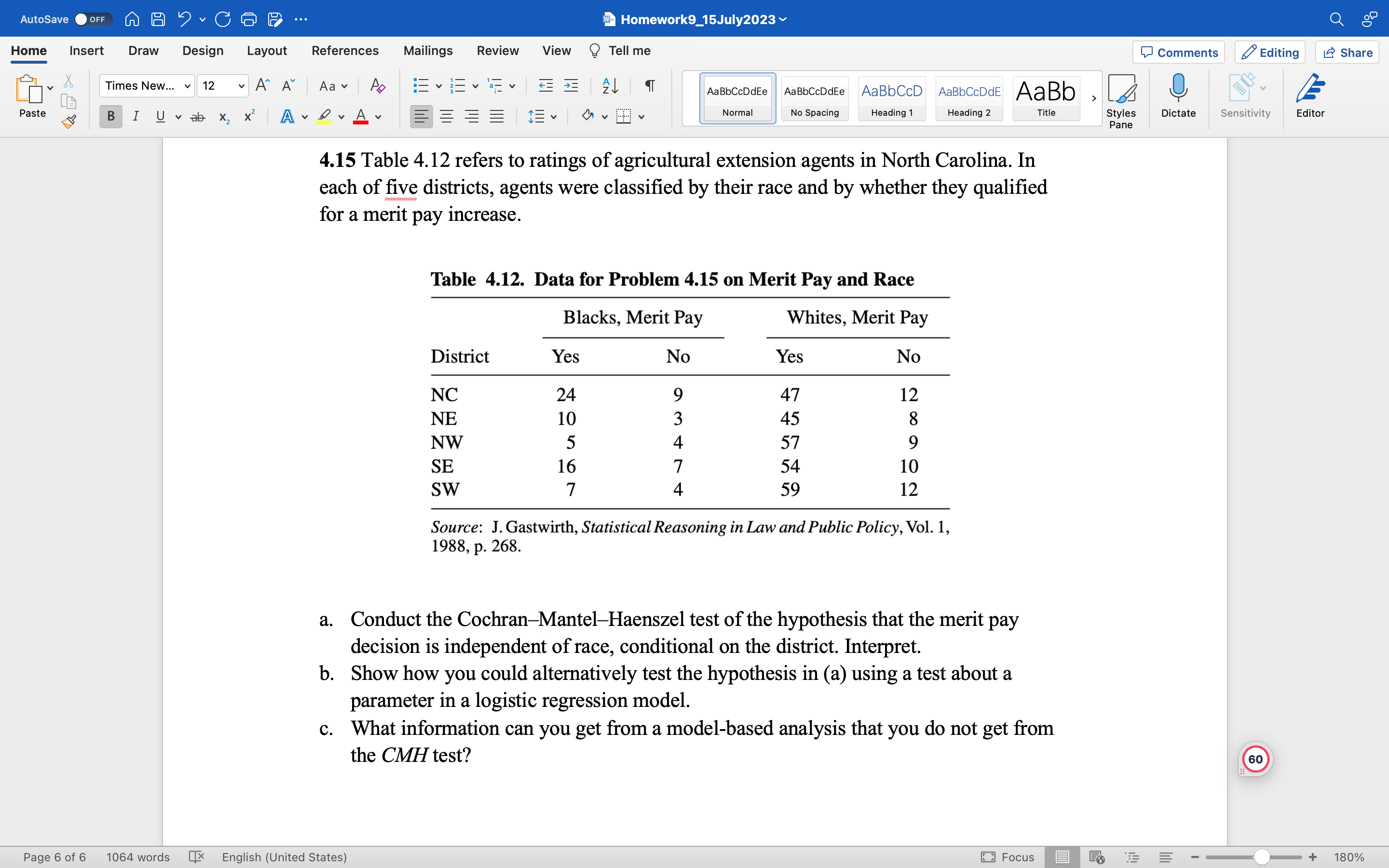 Solved 4.15 Table 4.12 refers to ratings of agricultural | Chegg.com