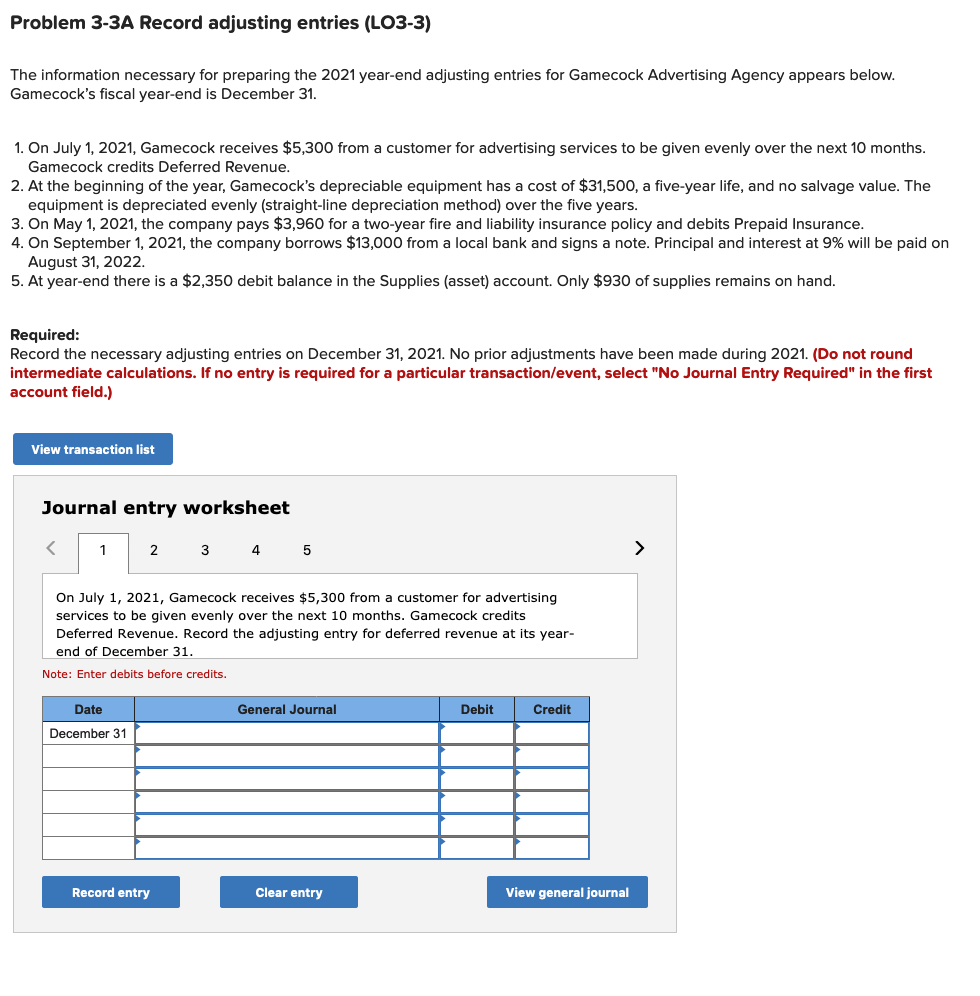 Solved Required information Exercise 3-21A Complete the | Chegg.com