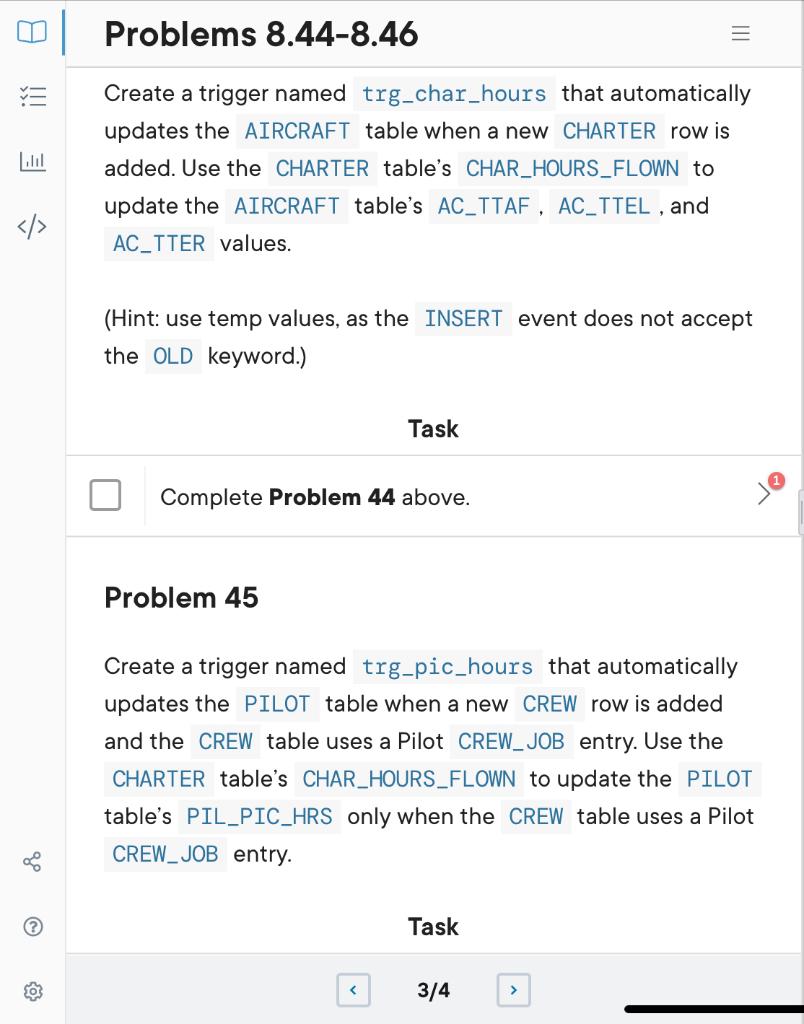 Problems 8.44-8.46 二 Create a trigger named | Chegg.com