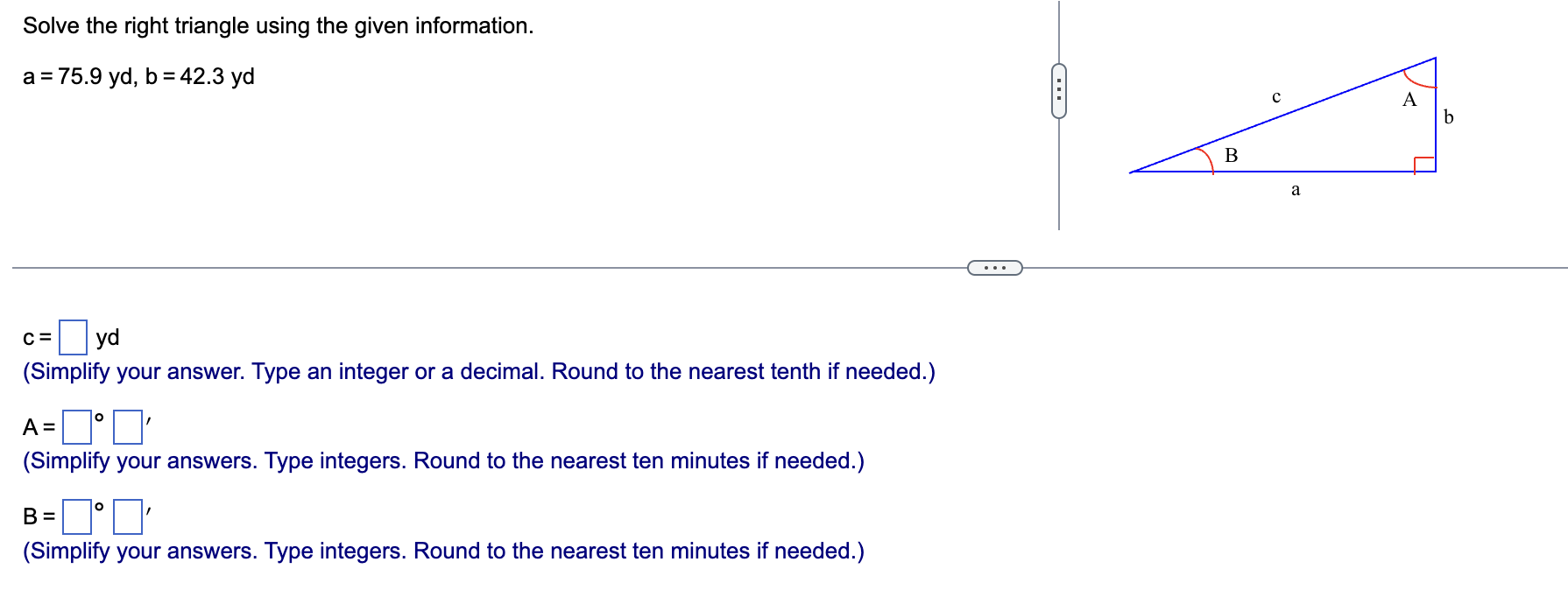 Solved Solve The Right Triangle Using The Given Information. | Chegg.com