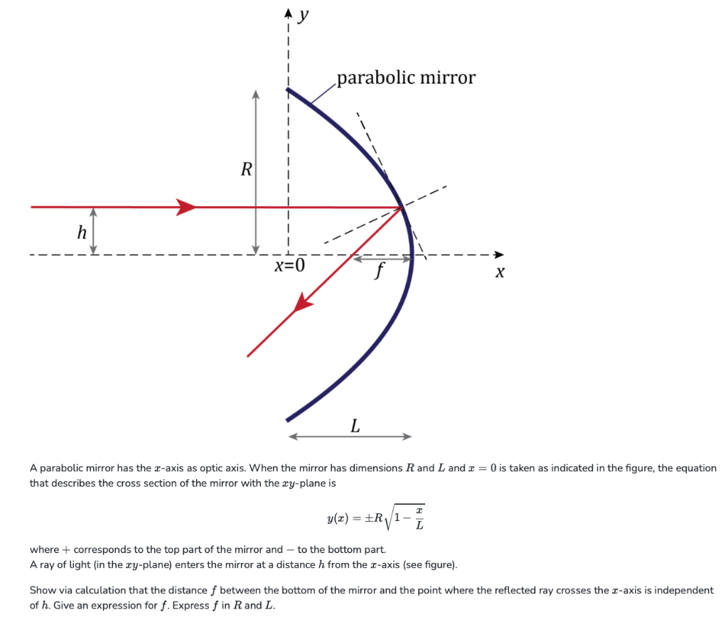 Solved A parabolic mirror has the x-axis as optic axis. When | Chegg.com