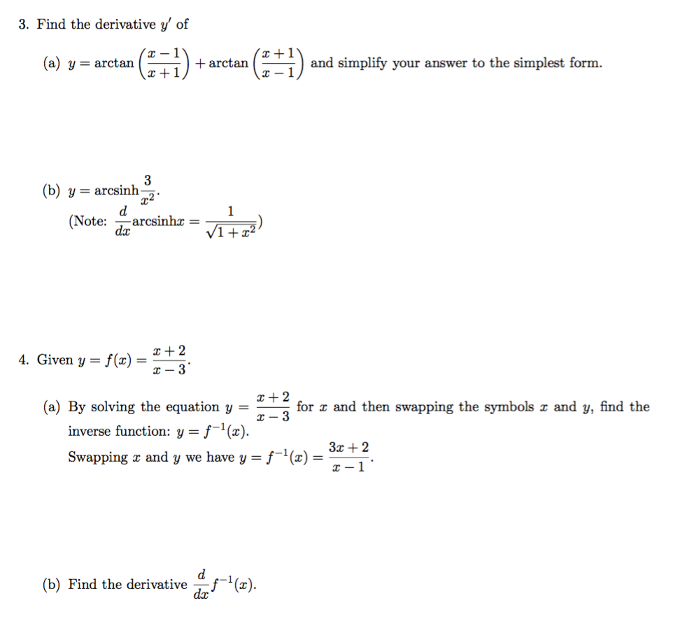 Solved 3 Find The Derivative Y Of 3 1 W X Aretar 6 Chegg Com