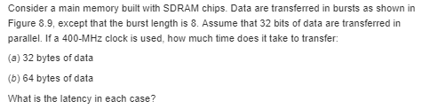 Solved Consider a main memory built with SDRAM chips. Data | Chegg.com