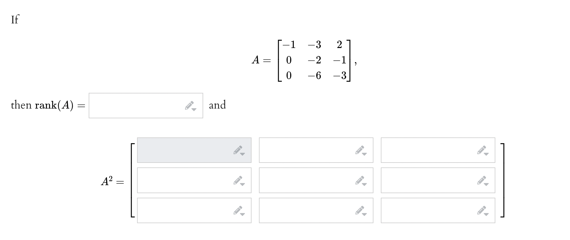 Solved A=⎣⎡−100−3−2−62−1−3⎦⎤ and A2=[ | Chegg.com