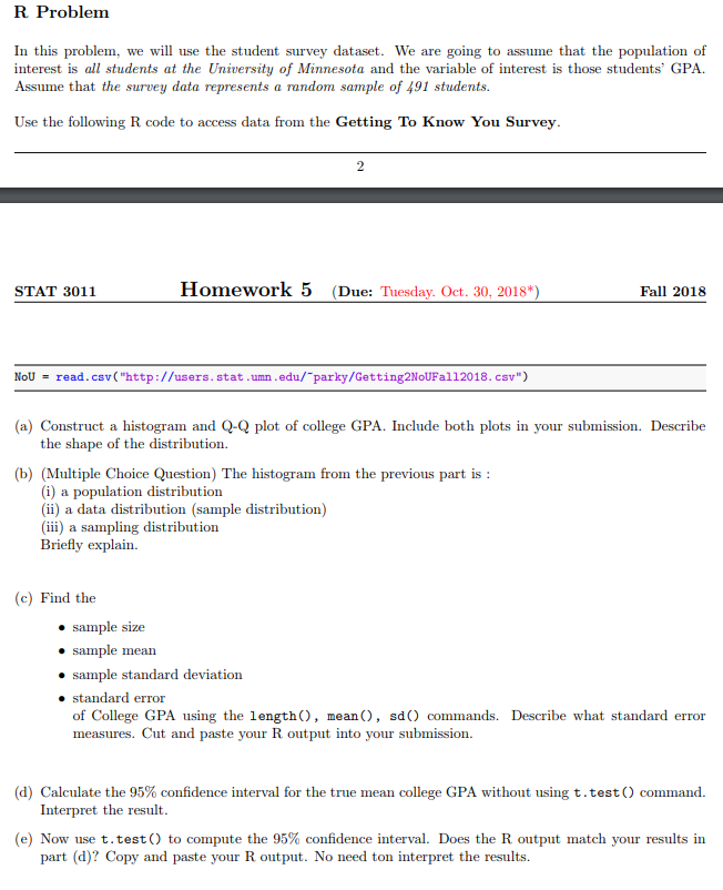 R Problems File Examples R Problem In this problem, we will use the student | Chegg.com