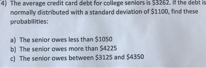 Solved 4) The Average Credit Card Debt For College Seniors | Chegg.com