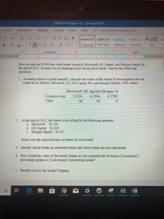 Solved FINA 3311+Project+ (1)-Saved to this PC Layout | Chegg.com