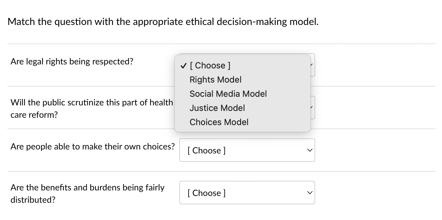Solved Match the question with the appropriate ethical | Chegg.com
