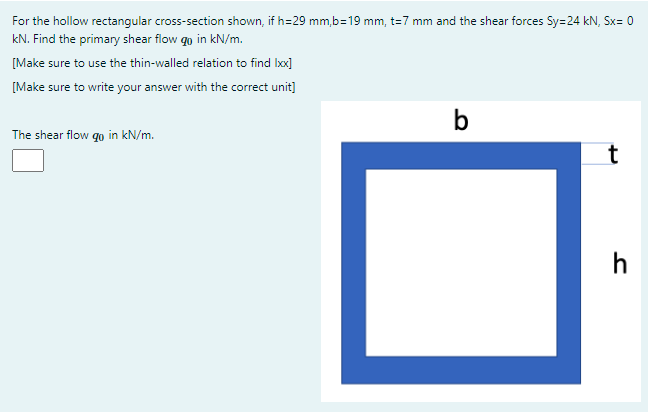 Solved For the hollow rectangular cross-section shown, if | Chegg.com