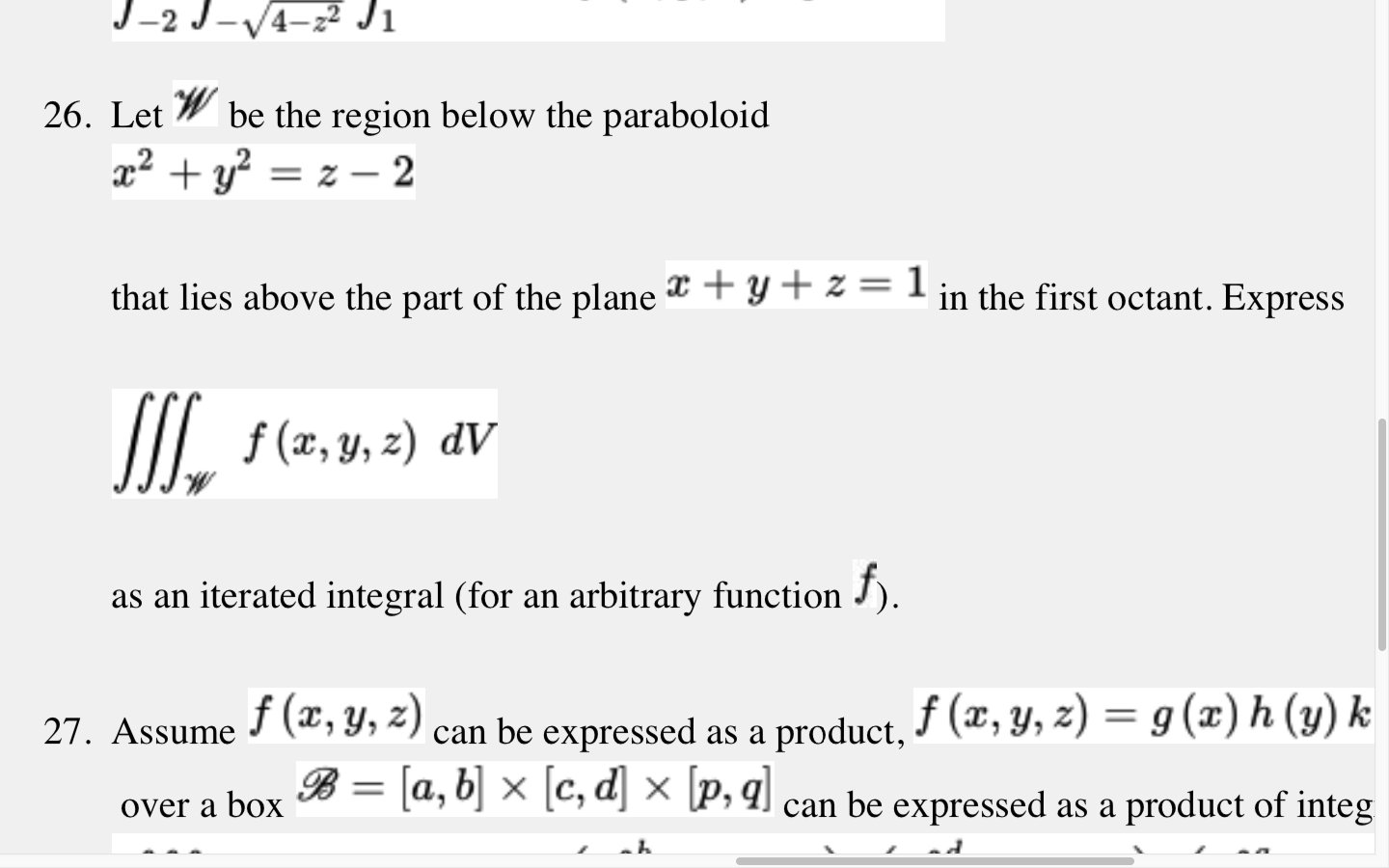 Solved J 2 J V4 Z Ji 26 Let Be The Region Below The Par Chegg Com