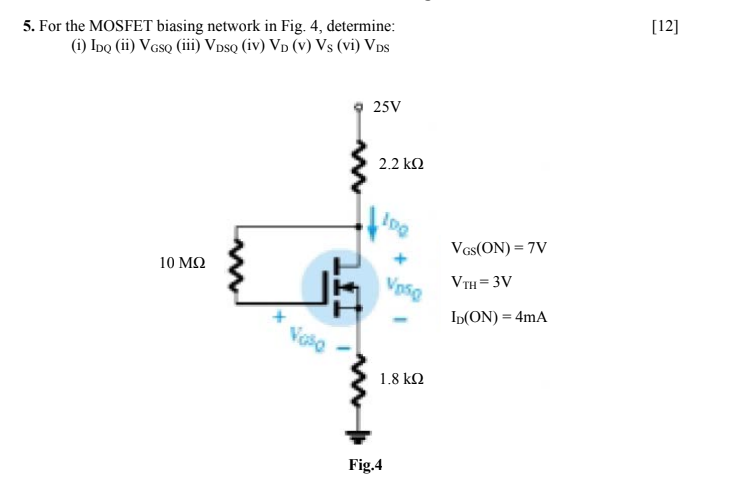 Solved 12 5 For The Mosfet Biasing Network In Fig 4