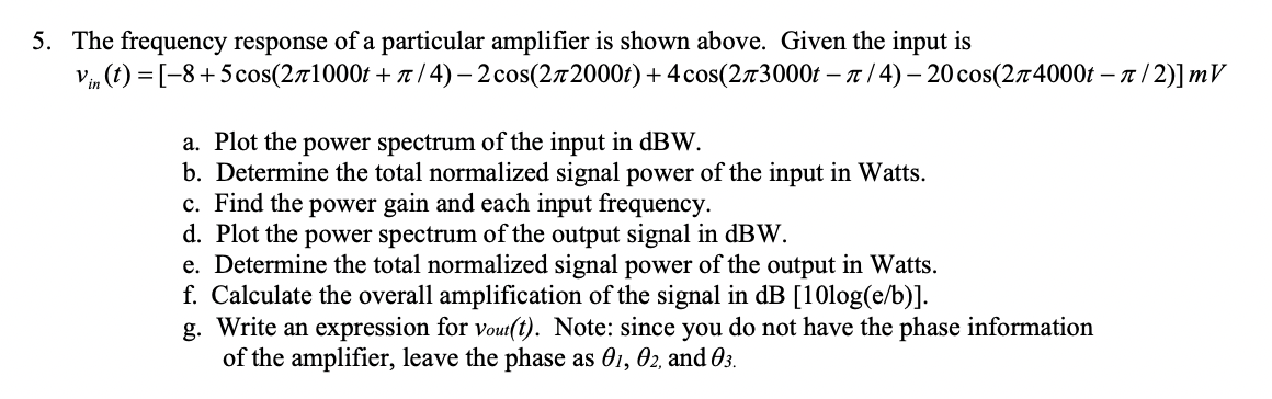 Solved The frequency response of a particular amplifier is | Chegg.com