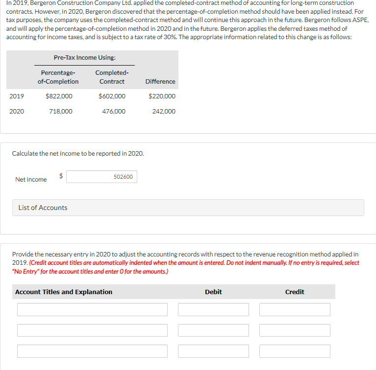 Solved In 2019, Bergeron Construction Company Ltd. applied