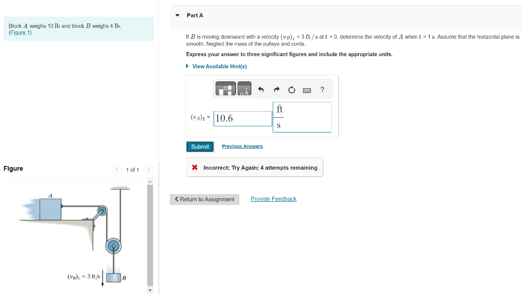 Solved Block A Weighs 10lb And Block B Weighs 4lb. (Figure | Chegg.com