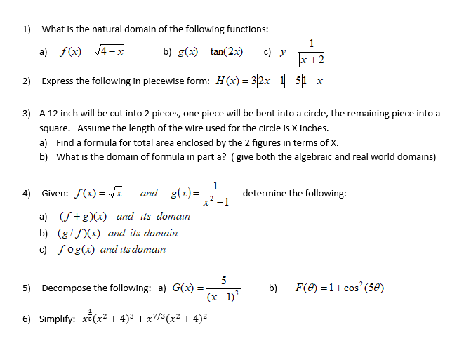 Solved 1 What Is The Natural Domain Of The Following Fun Chegg Com