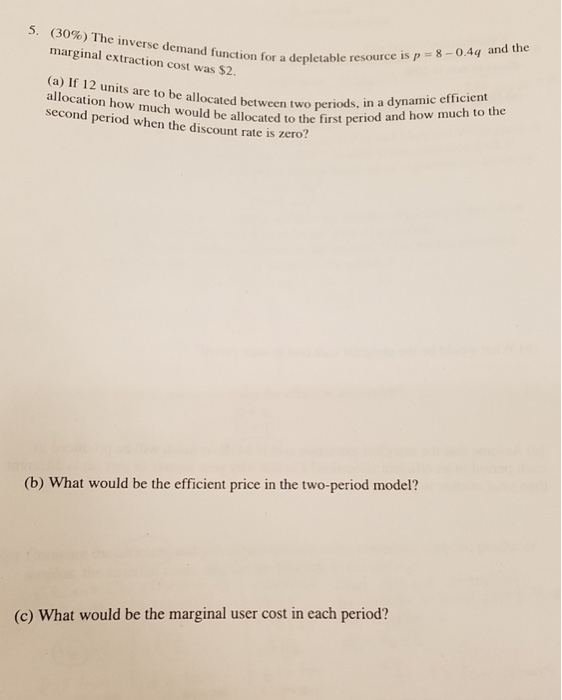 Solved (30) The inverse demand function for a depletable