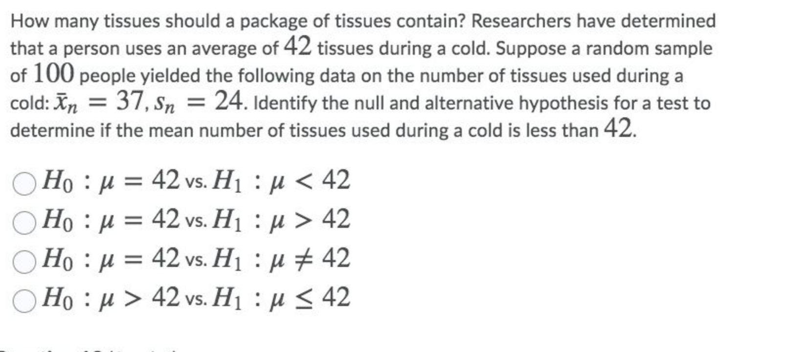 Solved How many tissues should a package of tissues contain?