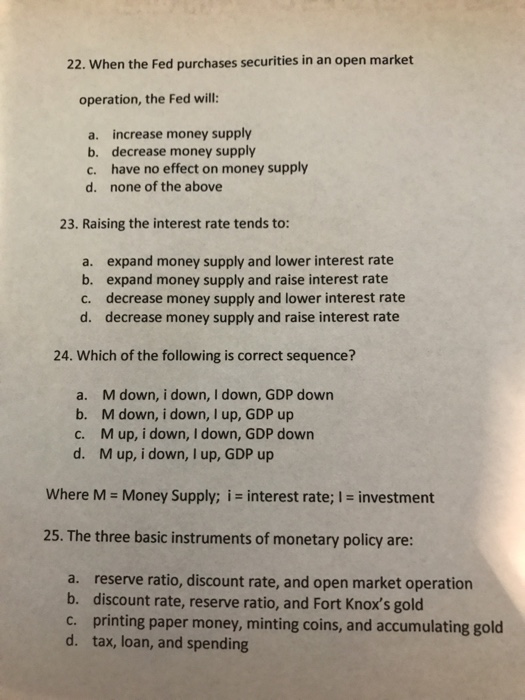 Solved 22. When The Fed Purchases Securities In An Open | Chegg.com