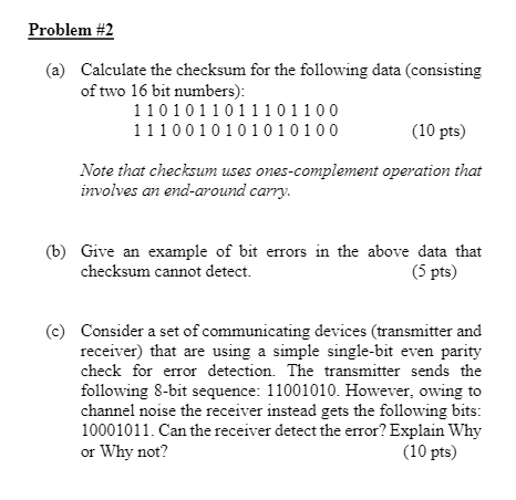 Solved Problem #2 (a) Calculate The Checksum For The | Chegg.com