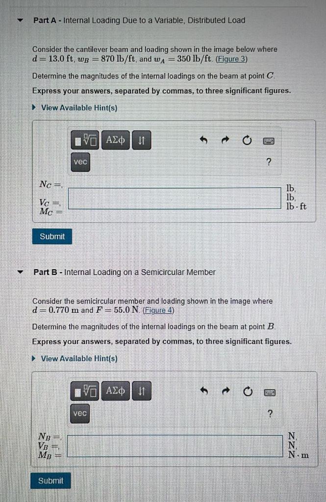 Part A - Internal Loading Due to a Variable, | Chegg.com