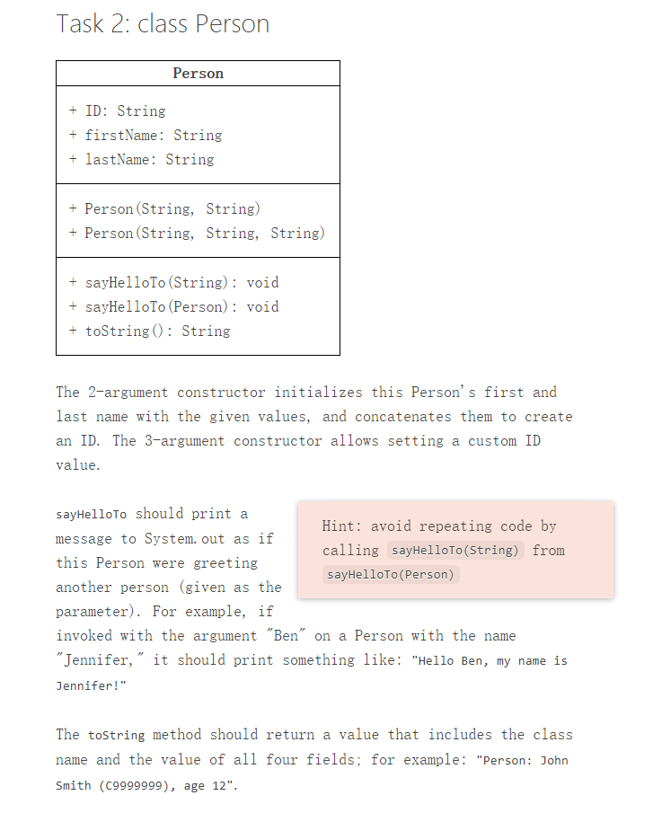 Task 2: class Person Person + ID: String + firstName: | Chegg.com