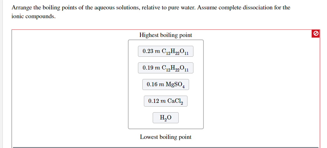 Solved Arrange the boiling points of the aqueous solutions, | Chegg.com