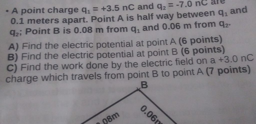 Solved B) Find The Electric Potential At Point B (6 Plhts C) | Chegg.com